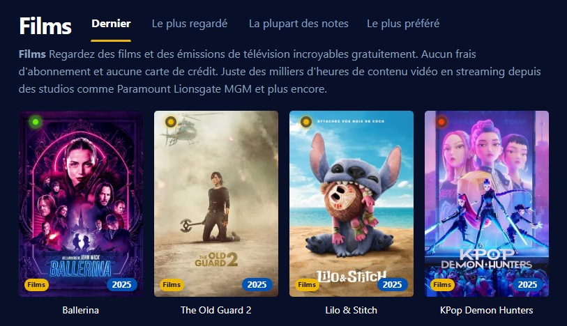 Aper&ccedil;u de l'interface utilisateur de Wiflix